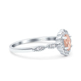 Halo Vintage Floral Art Deco Wedding Bridal Ring Oval Simulated Cubic Zirconia 925 Sterling Silver