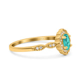 Halo Vintage Floral Art Deco Wedding Bridal Ring Oval Simulated Cubic Zirconia 925 Sterling Silver