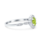 Halo Vintage Floral Art Deco Wedding Bridal Ring Oval Simulated Cubic Zirconia 925 Sterling Silver