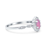 Halo Vintage Floral Art Deco Wedding Bridal Ring Oval Simulated Cubic Zirconia 925 Sterling Silver
