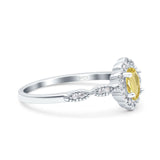 Halo Vintage Floral Art Deco Wedding Bridal Ring Oval Simulated Cubic Zirconia 925 Sterling Silver