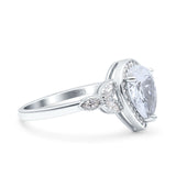 Halo Art Deco Wedding Pear Bridal Ring Marquise Round Simulated Cubic Zirconia 925 Sterling Silver