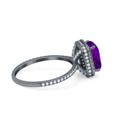 Emerald Cut Art Deco Halo Wedding Bridal Engagement Ring Round Simulated Cubic Zirconia 925 Sterling Silver