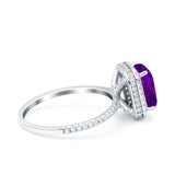 Emerald Cut Art Deco Halo Wedding Bridal Engagement Ring Round Simulated Cubic Zirconia 925 Sterling Silver