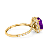 Emerald Cut Art Deco Halo Wedding Bridal Engagement Ring Round Simulated Cubic Zirconia 925 Sterling Silver