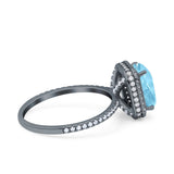 Emerald Cut Art Deco Halo Wedding Bridal Engagement Ring Round Simulated Cubic Zirconia 925 Sterling Silver