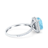 Emerald Cut Art Deco Halo Wedding Bridal Engagement Ring Round Simulated Cubic Zirconia 925 Sterling Silver