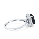 Emerald Cut Art Deco Halo Wedding Bridal Engagement Ring Round Simulated Cubic Zirconia 925 Sterling Silver