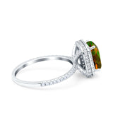 Emerald Cut Art Deco Halo Wedding Bridal Engagement Ring Round Simulated Cubic Zirconia 925 Sterling Silver