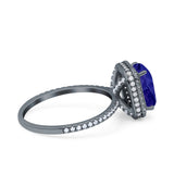 Emerald Cut Art Deco Halo Wedding Bridal Engagement Ring Round Simulated Cubic Zirconia 925 Sterling Silver