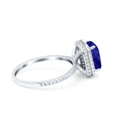 Emerald Cut Art Deco Halo Wedding Bridal Engagement Ring Round Simulated Cubic Zirconia 925 Sterling Silver