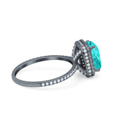 Emerald Cut Art Deco Halo Wedding Bridal Engagement Ring Round Simulated Cubic Zirconia 925 Sterling Silver