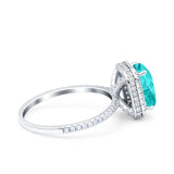 Emerald Cut Art Deco Halo Wedding Bridal Engagement Ring Round Simulated Cubic Zirconia 925 Sterling Silver