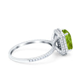 Emerald Cut Art Deco Halo Wedding Bridal Engagement Ring Round Simulated Cubic Zirconia 925 Sterling Silver