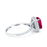 Emerald Cut Art Deco Halo Wedding Bridal Engagement Ring Round Simulated Cubic Zirconia 925 Sterling Silver