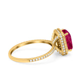 Emerald Cut Art Deco Halo Wedding Bridal Engagement Ring Round Simulated Cubic Zirconia 925 Sterling Silver