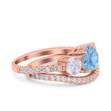 Three Stone Art Deco Wedding Bridal Ring Band Round Simulated Cubic Zirconia 925 Sterling Silver