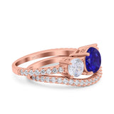 Three Stone Art Deco Wedding Bridal Ring Band Round Simulated Cubic Zirconia 925 Sterling Silver