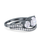 Three Stone Art Deco Wedding Bridal Ring Band Round Simulated Cubic Zirconia 925 Sterling Silver
