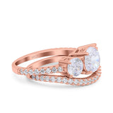 Three Stone Art Deco Wedding Bridal Ring Band Round Simulated Cubic Zirconia 925 Sterling Silver