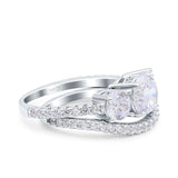Three Stone Art Deco Wedding Bridal Ring Band Round Simulated Cubic Zirconia 925 Sterling Silver