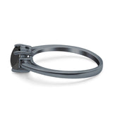 Art Deco Heart Three Stone Wedding Bridal Ring Round Black Simulated Cubic Zirconia 925 Sterling Silver