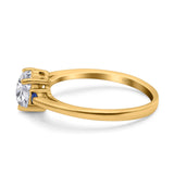 Art Deco Heart Three Stone Wedding Bridal Ring Round Blue Sapphire Simulated Cubic Zirconia 925 Sterling Silver