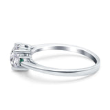 Art Deco Heart Three Stone Wedding Bridal Ring Round Green Emerald Simulated Cubic Zirconia 925 Sterling Silver