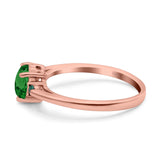 Art Deco Heart Three Stone Wedding Bridal Ring Round Green Emerald Simulated Cubic Zirconia 925 Sterling Silver