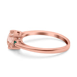 Art Deco Heart Three Stone Wedding Bridal Ring Round Green Emerald Simulated Cubic Zirconia 925 Sterling Silver