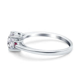 Art Deco Heart Three Stone Wedding Bridal Ring Round Ruby Simulated Cubic Zirconia 925 Sterling Silver