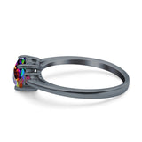 Art Deco Heart Three Stone Wedding Bridal Ring Round Ruby Simulated Cubic Zirconia 925 Sterling Silver