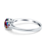 Art Deco Heart Three Stone Wedding Bridal Ring Round Ruby Simulated Cubic Zirconia 925 Sterling Silver