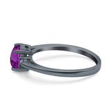 Art Deco Heart Three Stone Wedding Bridal Ring Round Amethyst Simulated Cubic Zirconia 925 Sterling Silver