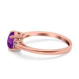 Art Deco Heart Three Stone Wedding Bridal Ring Round Amethyst Simulated Cubic Zirconia 925 Sterling Silver