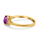 Art Deco Heart Three Stone Wedding Bridal Ring Round Amethyst Simulated Cubic Zirconia 925 Sterling Silver