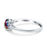 Art Deco Heart Three Stone Wedding Bridal Ring Round Amethyst Simulated Cubic Zirconia 925 Sterling Silver