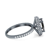 Halo Oval Art Deco Wedding Bridal Ring Band Round Simulated Cubic Zirconia 925 Sterling Silver