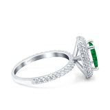 Halo Oval Art Deco Wedding Bridal Ring Band Round Simulated Cubic Zirconia 925 Sterling Silver