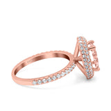 Halo Oval Art Deco Wedding Bridal Ring Band Round Simulated Cubic Zirconia 925 Sterling Silver