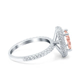 Halo Oval Art Deco Wedding Bridal Ring Band Round Simulated Cubic Zirconia 925 Sterling Silver