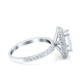 Halo Oval Art Deco Wedding Bridal Ring Band Round Simulated Cubic Zirconia 925 Sterling Silver