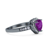 Heart Promise Ring Halo Heart Round Simulated Cubic Zirconia 925 Sterling Silver