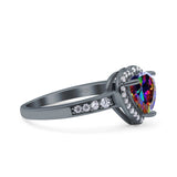 Heart Promise Ring Halo Heart Round Simulated Cubic Zirconia 925 Sterling Silver