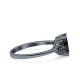 Art Deco Oval Wedding Engagement Bridal Ring Black Simulated Cubic Zirconia 925 Sterling Silver