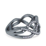 Infinity Half Eternity Petite Ring Wedding Engagement Band Round Pave Simulated Cubic Zirconia 925 Sterling Silver