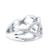 Infinity Half Eternity Petite Ring Wedding Engagement Band Round Pave Simulated Cubic Zirconia 925 Sterling Silver