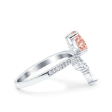 Art Deco Solitaire Accent Pear Wedding Engagement Bridal Ring Band Round Simulated Cubic Zirconia 925 Sterling Silver
