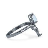 Art Deco Solitaire Accent Pear Wedding Engagement Bridal Ring Band Round Simulated Cubic Zirconia 925 Sterling Silver