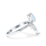 Art Deco Solitaire Accent Pear Wedding Engagement Bridal Ring Band Round Simulated Cubic Zirconia 925 Sterling Silver